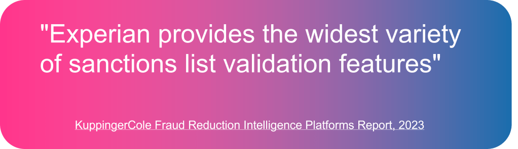 Experian provides the widest variety of sanctions list validation features